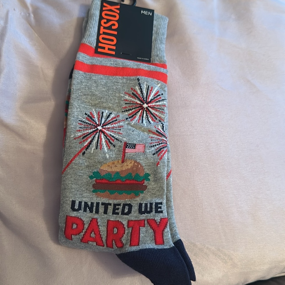 July 4th Hot Sox Men's United We Party Crew Socks